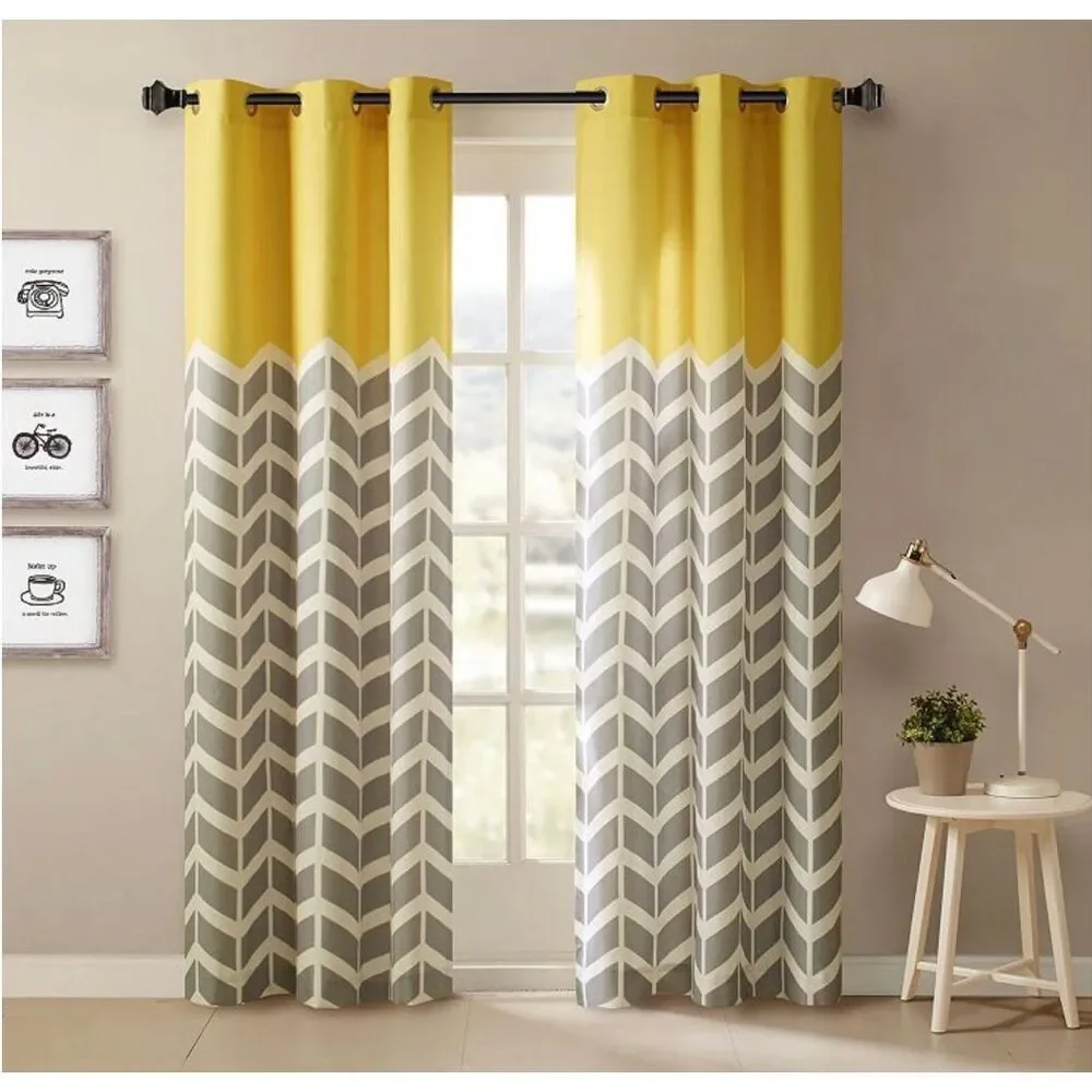 Intelligent Design 2-Pack of Chevron Printed Yellow, White and Gray Darkening Cu